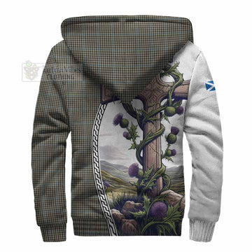 Haig Tartan Sherpa Hoodie with Family Crest and St. Andrew's Cross Accented by Thistle Vines