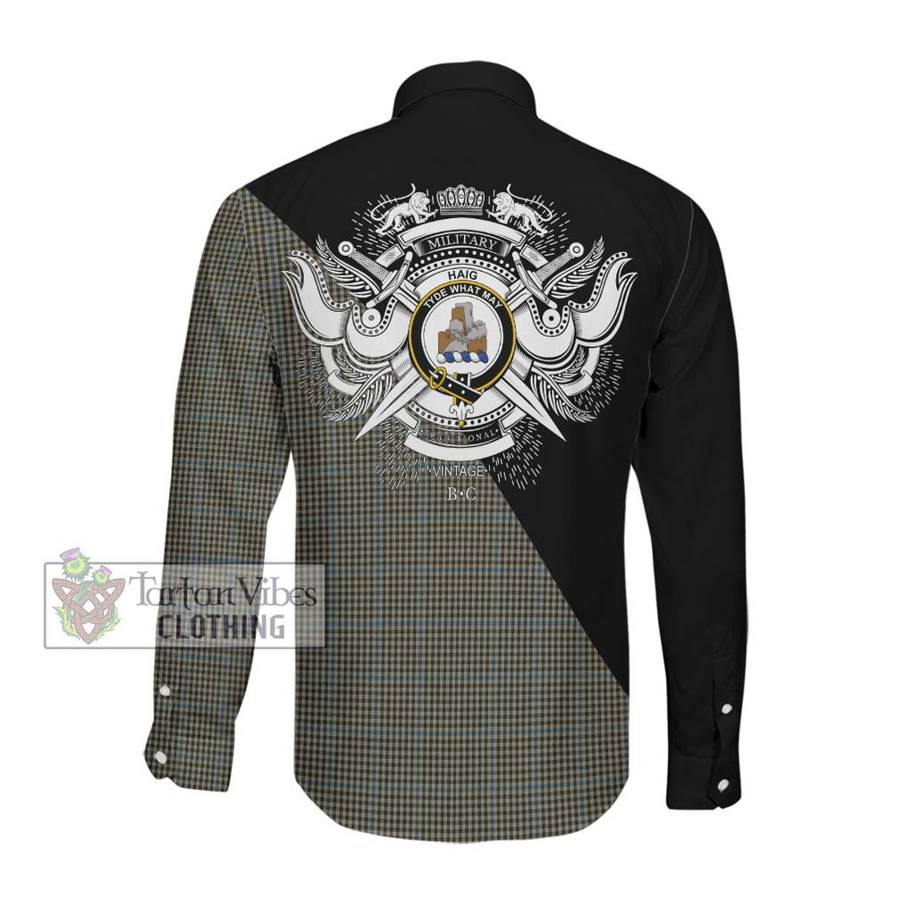 Haig Tartan Long Sleeve Button Shirt with Family Crest and Military Logo Style Men's Shirt - Tartanvibesclothing Shop