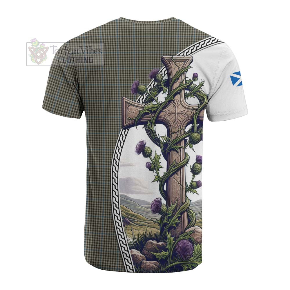 Tartan Vibes Clothing Haig Tartan Cotton T-shirt with Family Crest and St. Andrew's Cross Accented by Thistle Vines