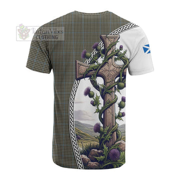 Haig Tartan Cotton T-shirt with Family Crest and St. Andrew's Cross Accented by Thistle Vines