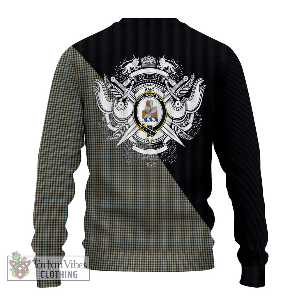 Haig Tartan Knitted Sweater with Family Crest and Military Logo Style - Tartanvibesclothing Shop