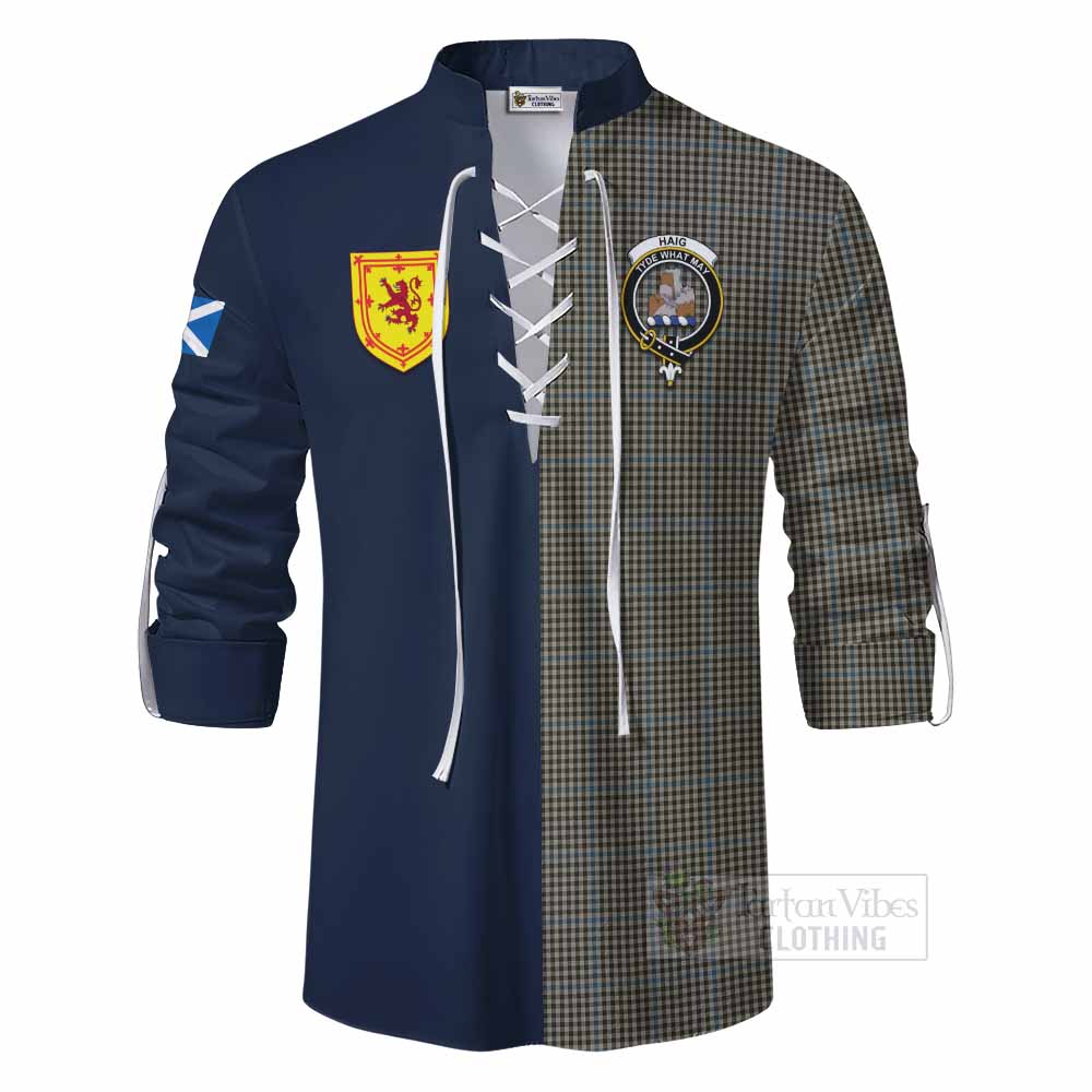 Haig Tartan Ghillie Kilt Shirt Alba with Scottish Lion Royal Arm Half Style