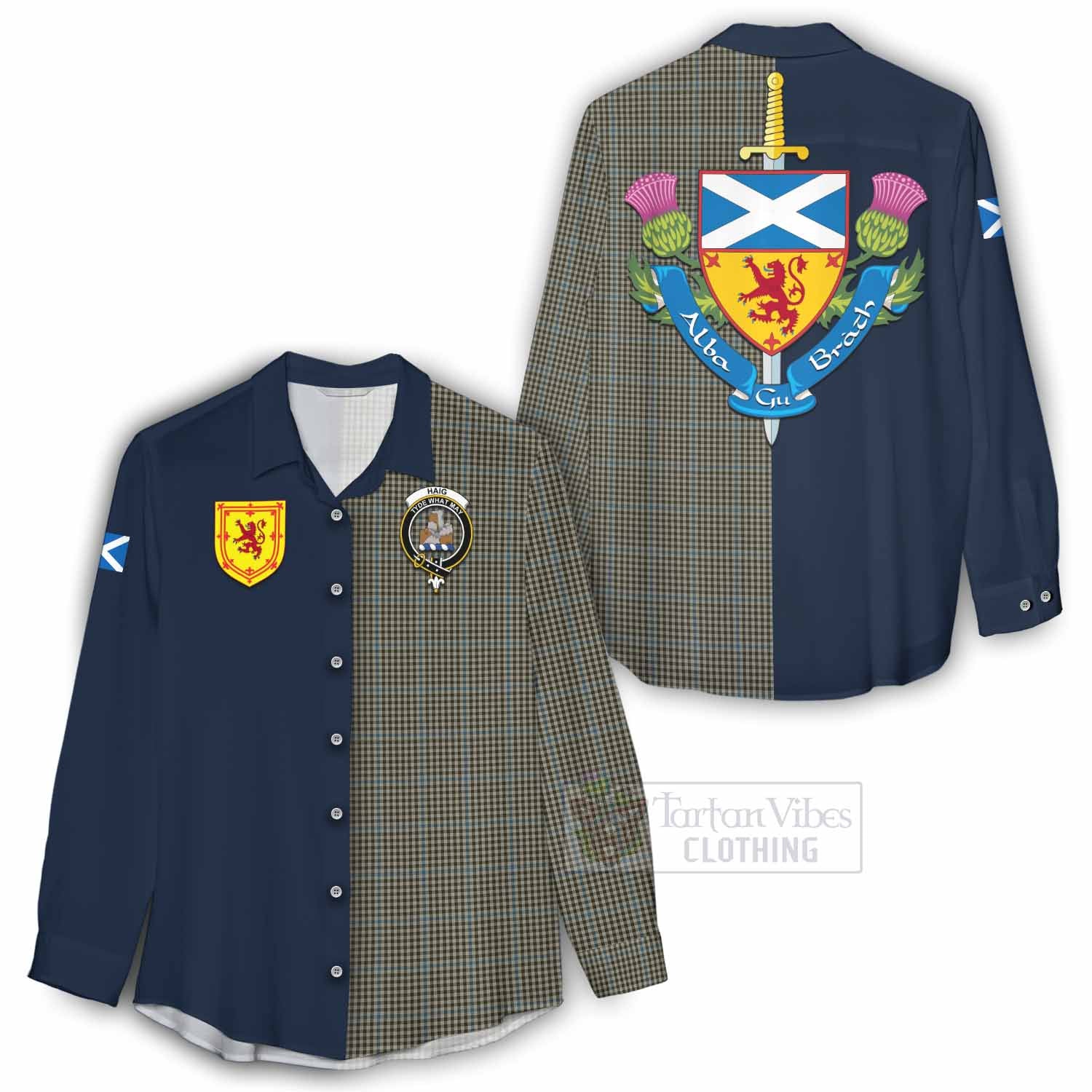 Tartan Vibes Clothing Haig Tartan Women's Casual Shirt Alba with Scottish Lion Royal Arm Half Style