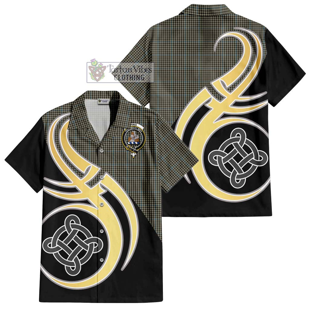 Haig Tartan Short Sleeve Button Shirt with Family Crest and Celtic Symbol Style - Tartan Vibes Clothing