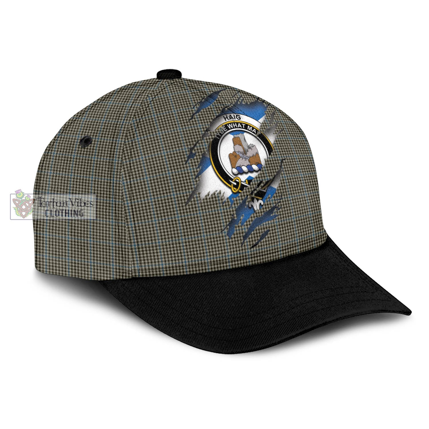 Tartan Vibes Clothing Haig Tartan Classic Cap with Family Crest In Me Style