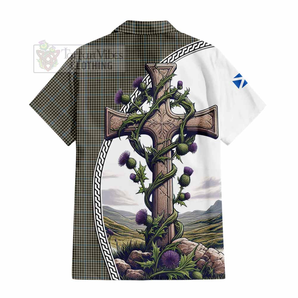 Tartan Vibes Clothing Haig Tartan Short Sleeve Button Shirt with Family Crest and St. Andrew's Cross Accented by Thistle Vines