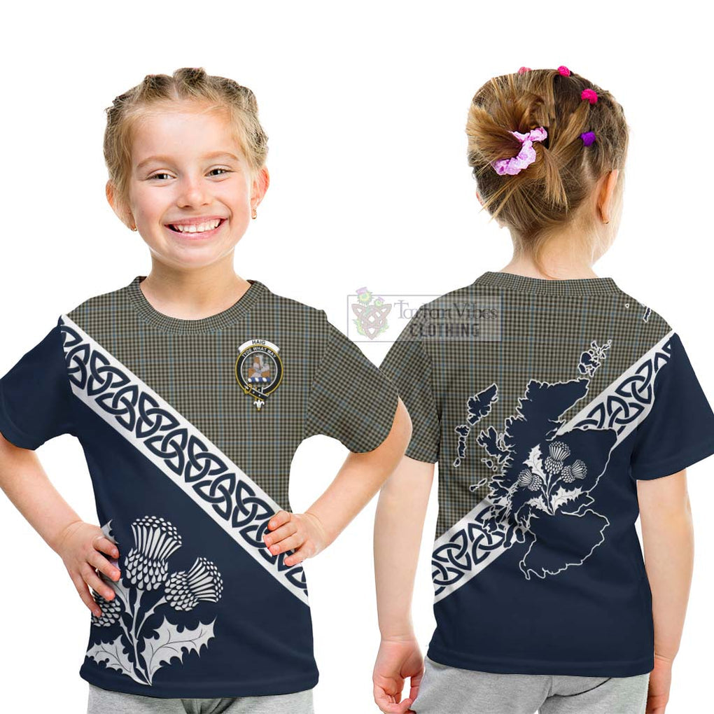 Tartan Vibes Clothing Haig Tartan Kid T-Shirt Featuring Thistle and Scotland Map