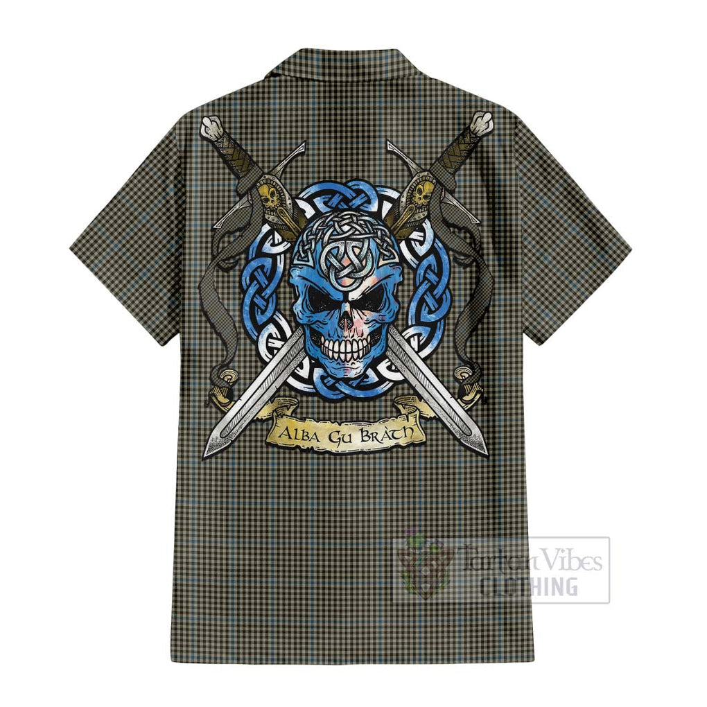 Tartan Vibes Clothing Haig Tartan Short Sleeve Button Shirt with Family Crest Celtic Skull Style