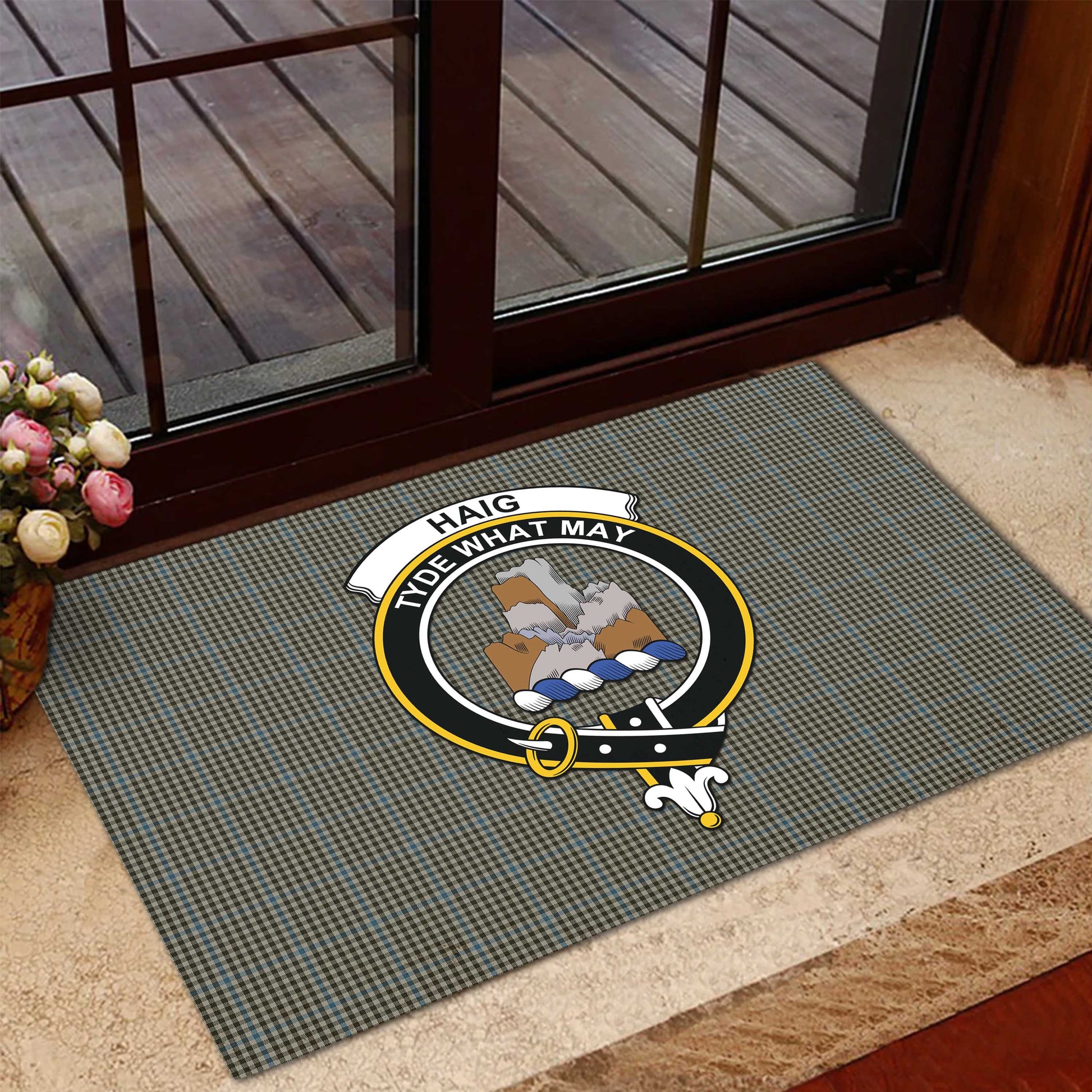 Haig Tartan Door Mat with Family Crest - Tartanvibesclothing