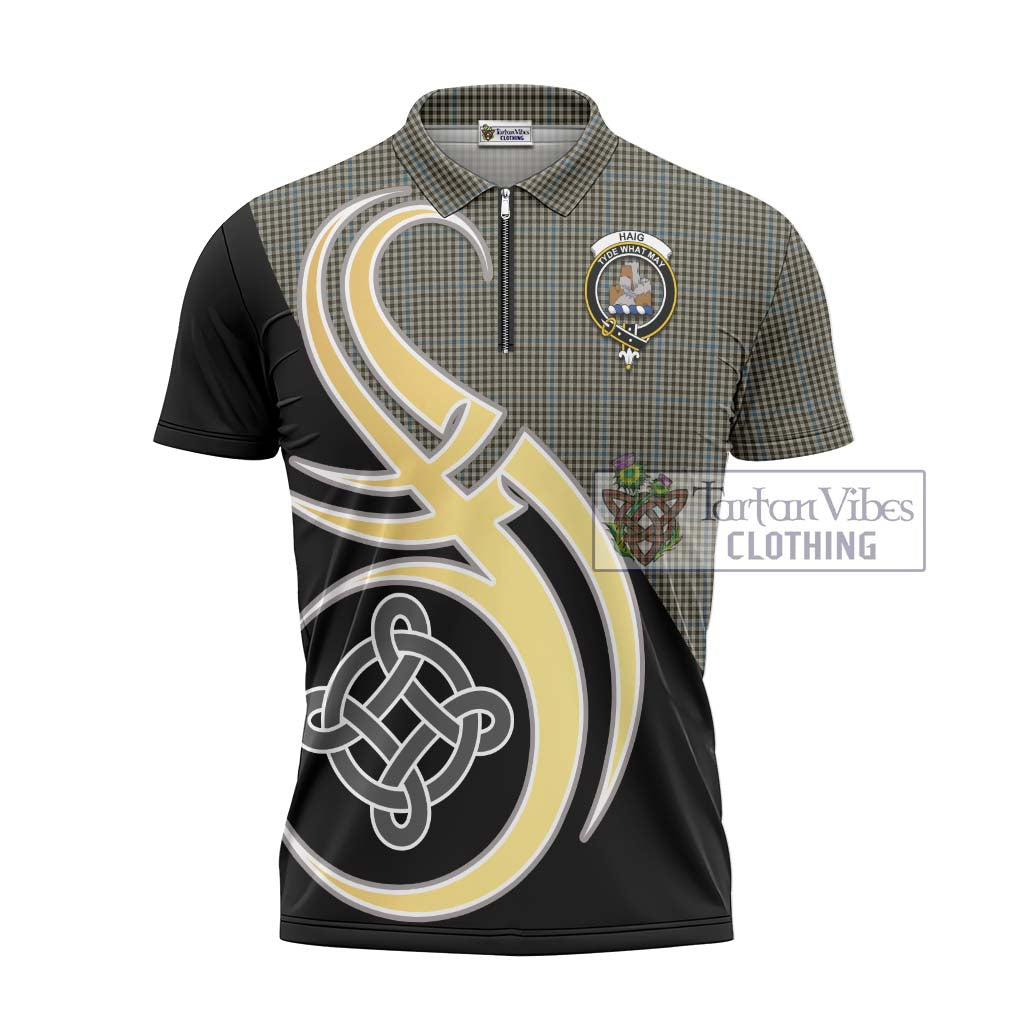 Tartan Vibes Clothing Haig Tartan Zipper Polo Shirt with Family Crest and Celtic Symbol Style