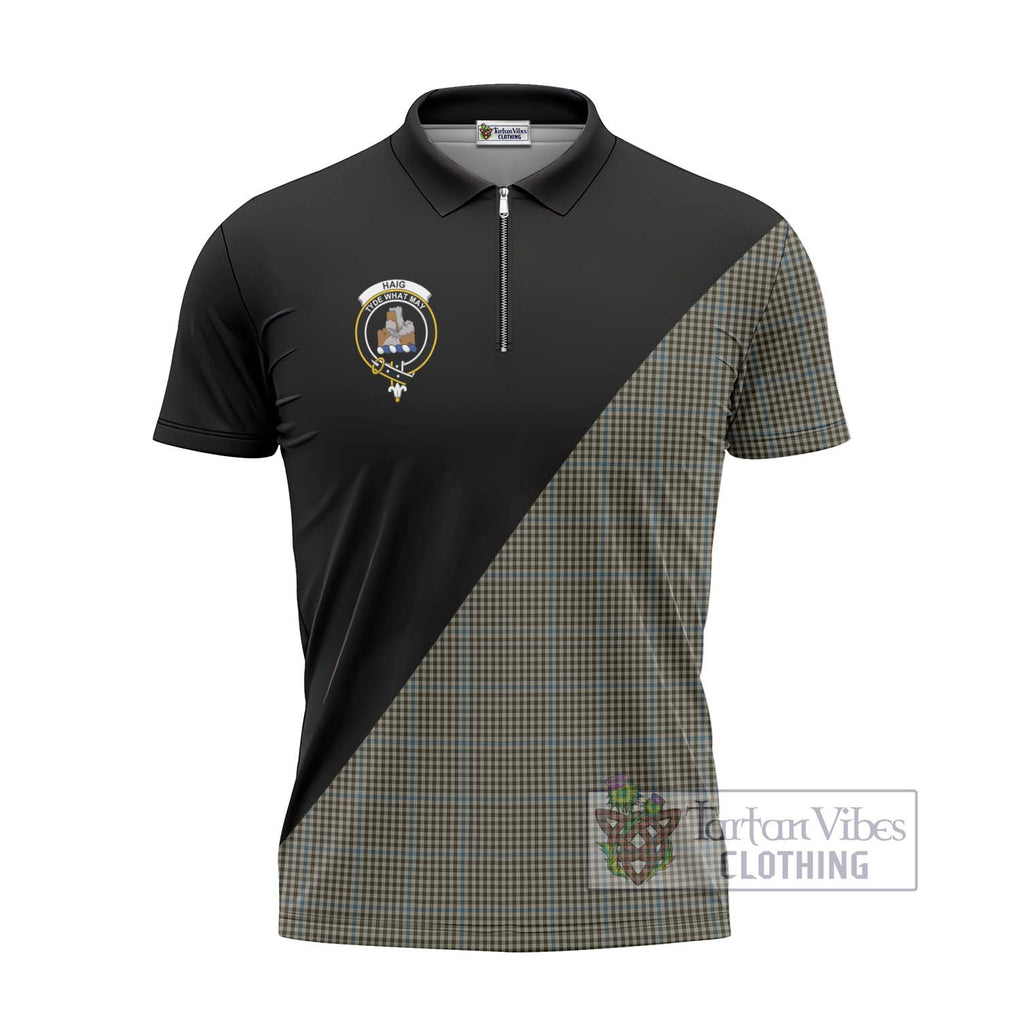 Haig Tartan Zipper Polo Shirt with Family Crest and Military Logo Style - Tartanvibesclothing Shop