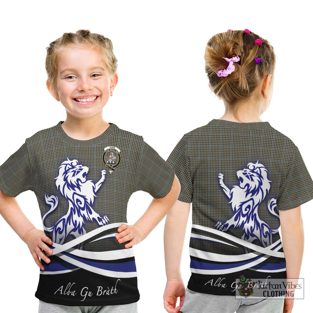 Haig Tartan Kid T-Shirt with Alba Gu Brath Regal Lion Emblem - Tartanvibesclothing Shop