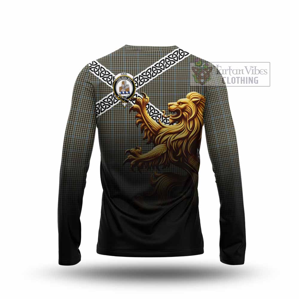 Haig Crest Tartan Long Sleeve T-Shirt with Golden Lion Emblem Celtic Style - Tartan Vibes Clothing