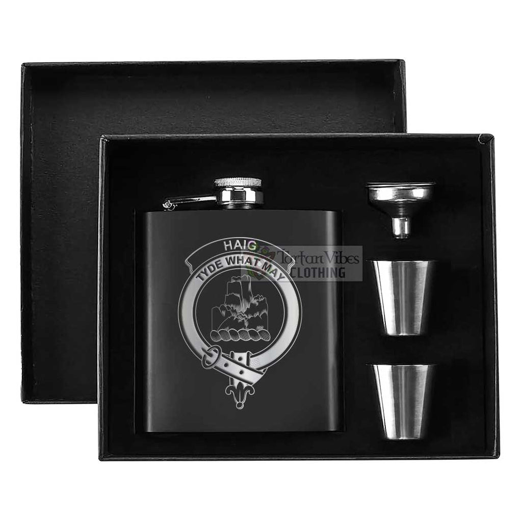 Tartan Vibes Clothing Haig Crest Hip Flask Set 7oz Black Stainless Steel with A Gift Box