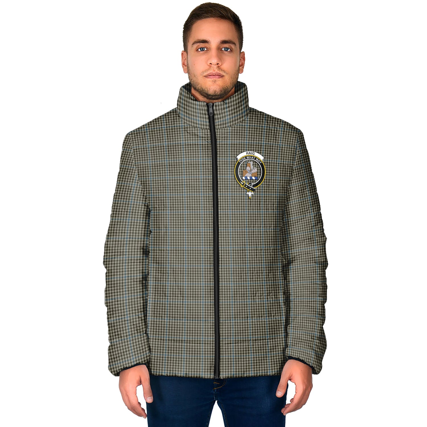 Haig Tartan Padded Jacket with Family Crest - Tartan Vibes Clothing