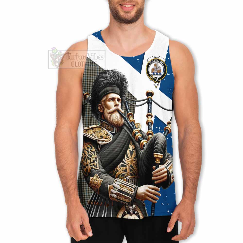 Haig Tartan Men's Tank Top with Family Crest Scottish Bagpiper Vibes