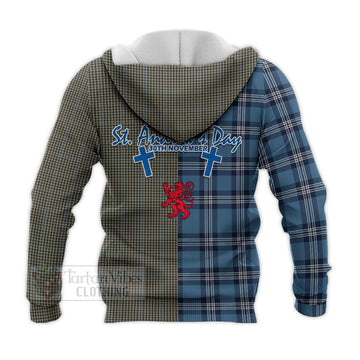 Haig Tartan Knitted Hoodie Happy St. Andrew's Day Half Tartan Style