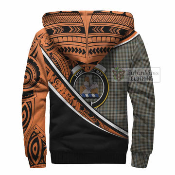 Haig Crest Tartan Sherpa Hoodie with Polynesian Vibes Style - Orange Version