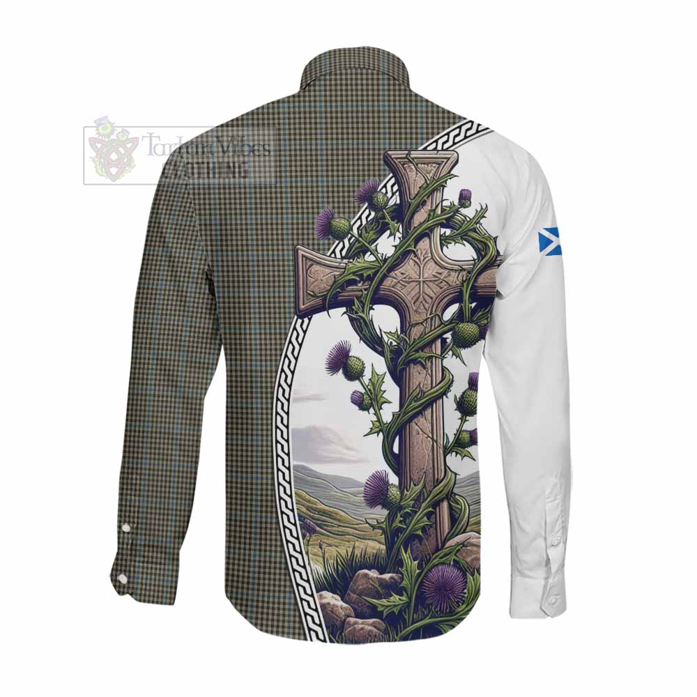 Tartan Vibes Clothing Haig Tartan Long Sleeve Button Shirt with Family Crest and St. Andrew's Cross Accented by Thistle Vines