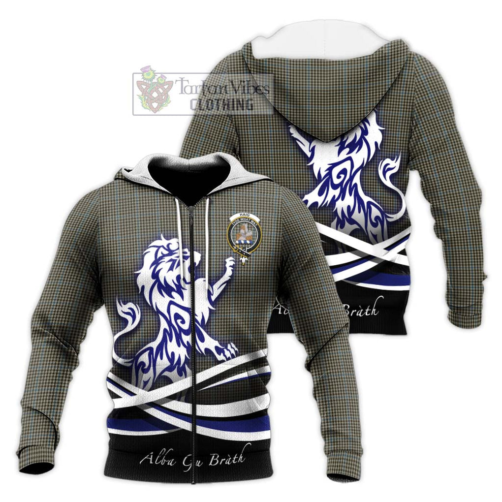 Haig Tartan Knitted Hoodie with Alba Gu Brath Regal Lion Emblem Unisex Knitted Zip Hoodie - Tartanvibesclothing Shop