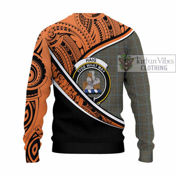 Haig Crest Tartan Knitted Sweater with Polynesian Vibes Style - Orange Version