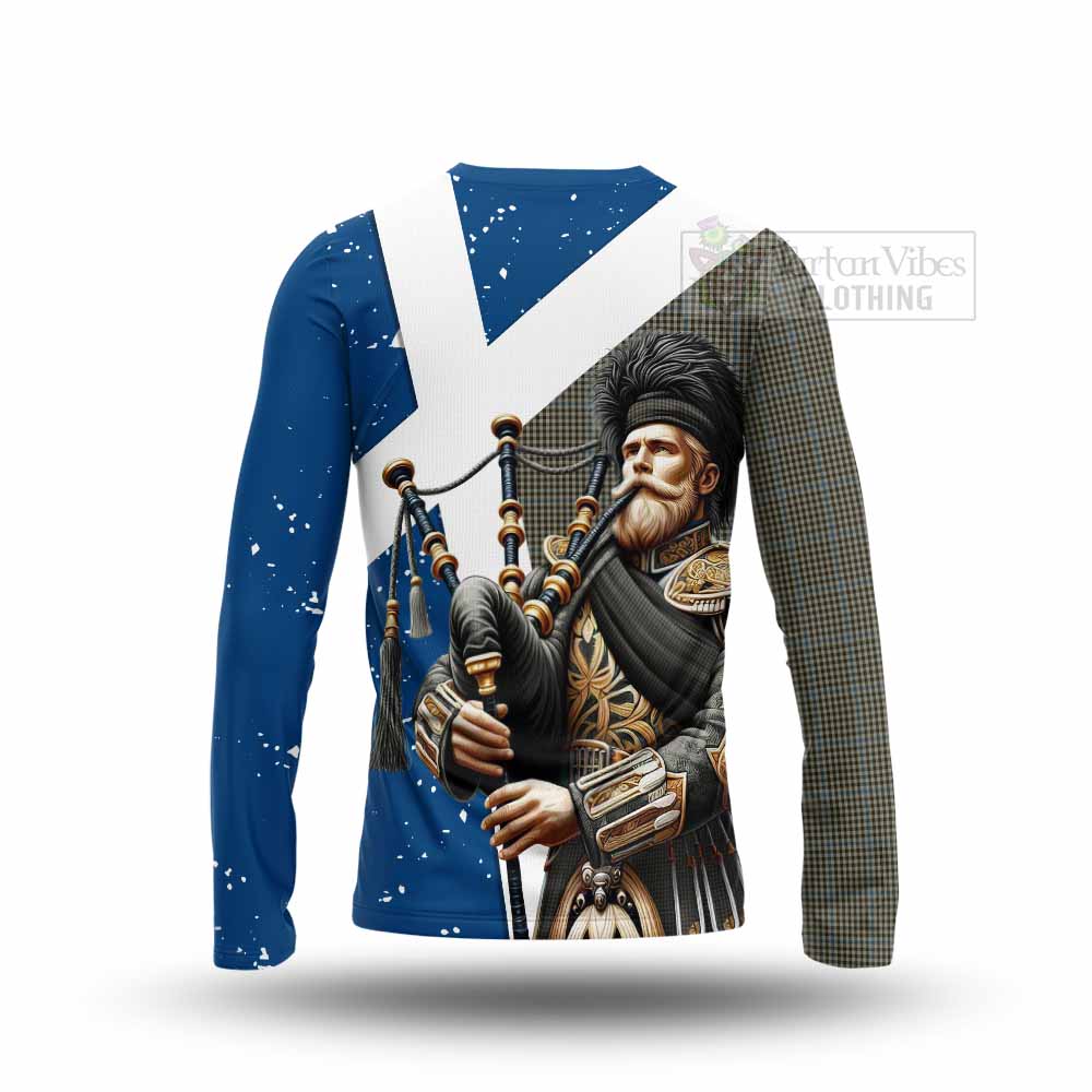 Tartan Vibes Clothing Haig Tartan Long Sleeve T-Shirt with Family Crest Scottish Bagpiper Vibes