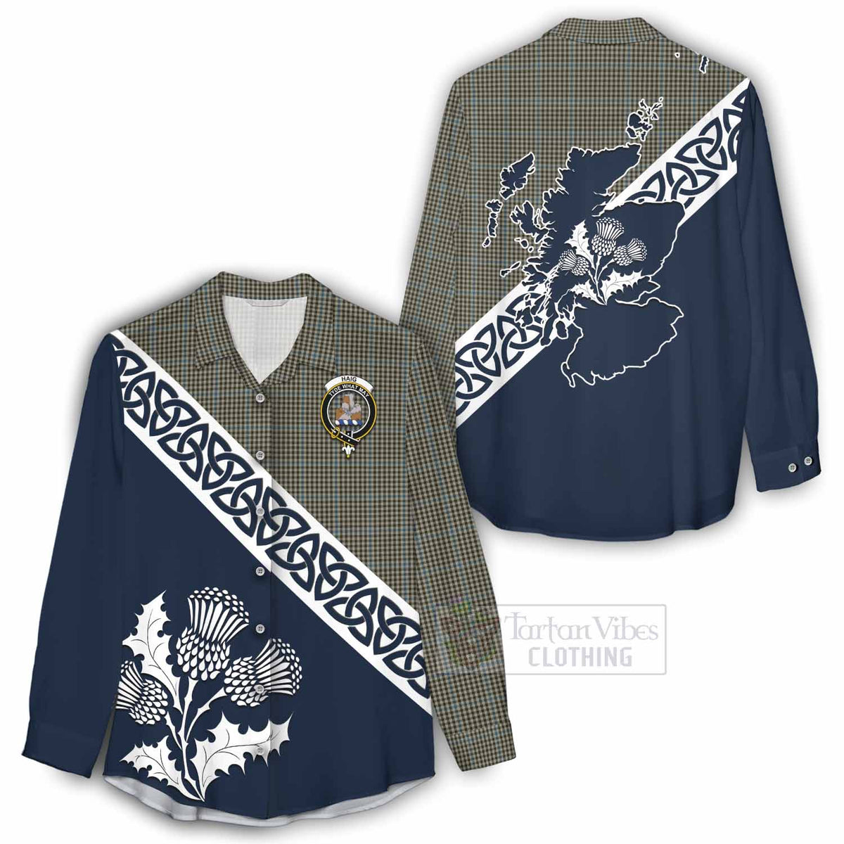 Haig Tartan Women's Casual Shirt Featuring Thistle and Scotland Map - Tartan Vibes Clothing