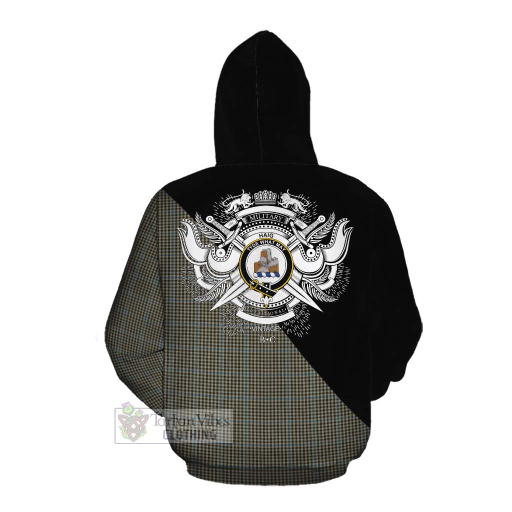 Tartan Vibes Clothing Haig Tartan Cotton Hoodie with Family Crest and Military Logo Style