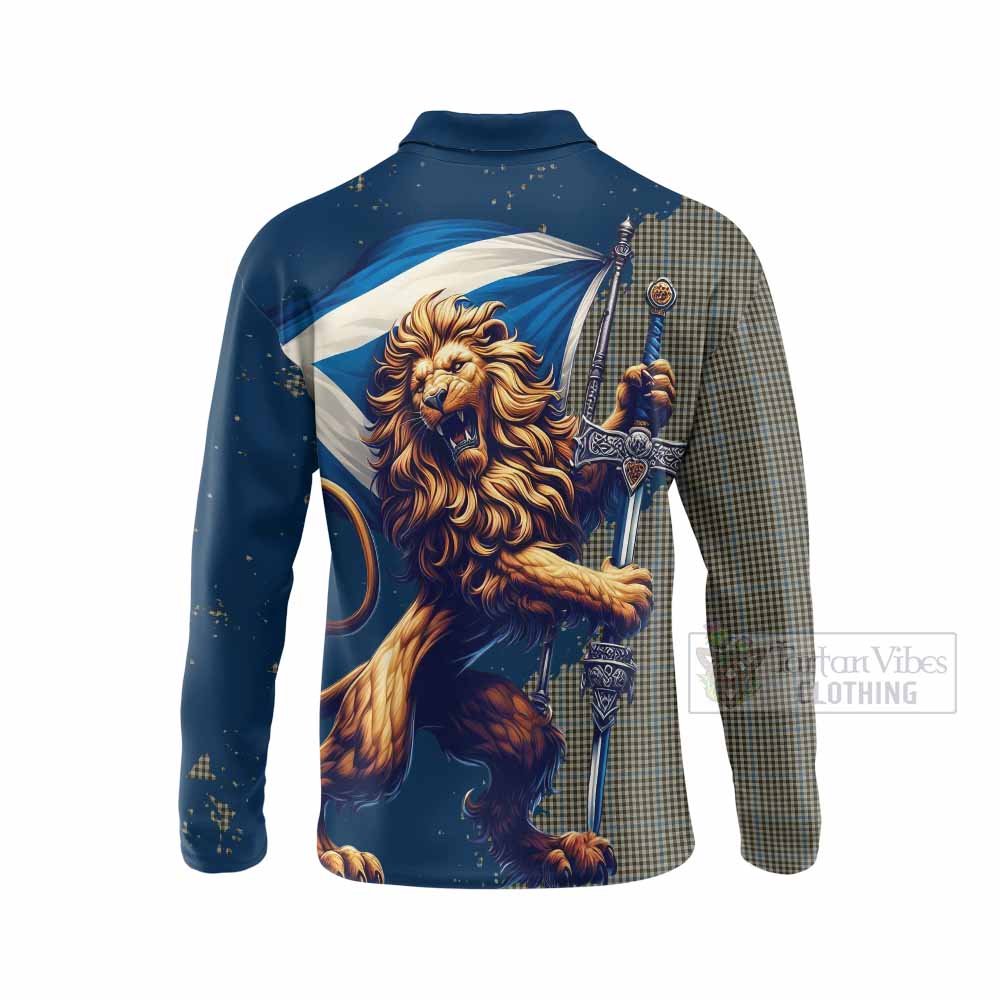 Tartan Vibes Clothing Haig Tartan Family Crest Long Sleeve Polo Shirt with Scottish Majestic Lion