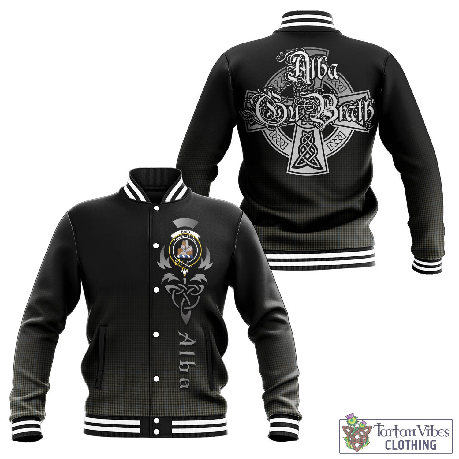 Tartan Vibes Clothing Haig Tartan Baseball Jacket Featuring Alba Gu Brath Family Crest Celtic Inspired