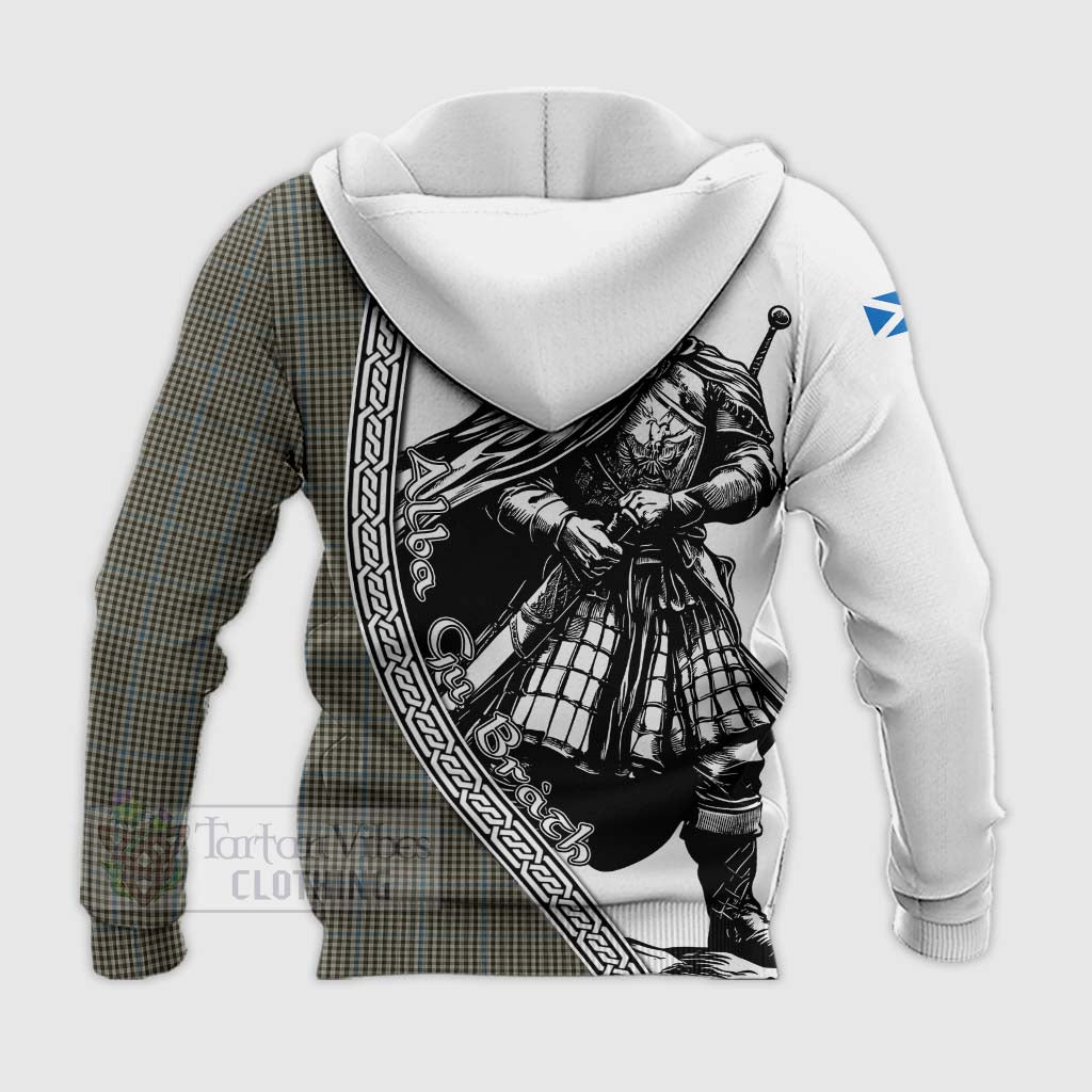 Tartan Vibes Clothing Haig Tartan Clan Crest Knitted Hoodie with Highlander Warrior Celtic Style