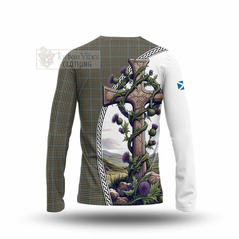 Tartan Vibes Clothing Haig Tartan Long Sleeve T-Shirt with Family Crest and St. Andrew's Cross Accented by Thistle Vines