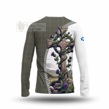 Haig Tartan Long Sleeve T-Shirt with Family Crest and St. Andrew's Cross Accented by Thistle Vines