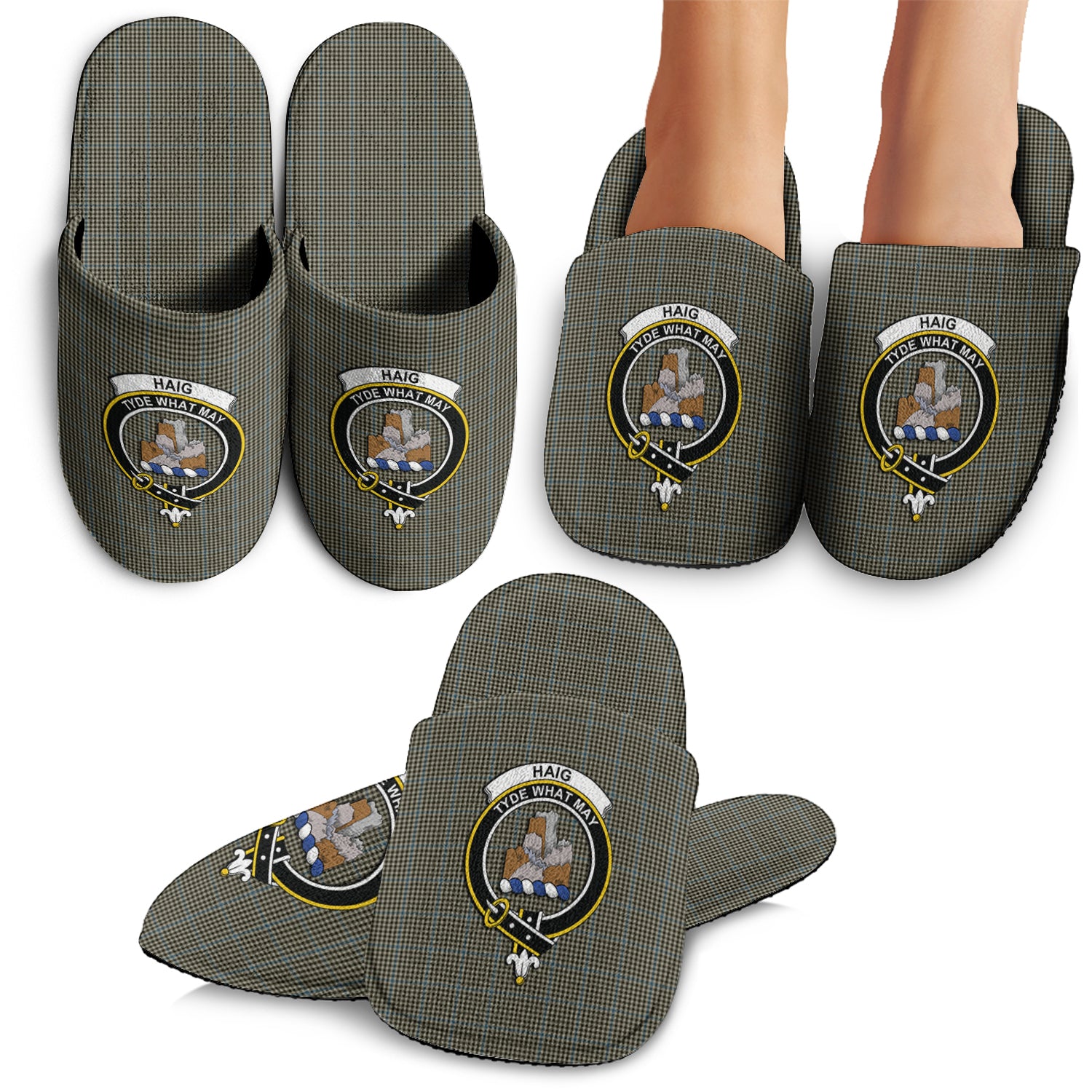 Haig Tartan Home Slippers with Family Crest - Tartanvibesclothing