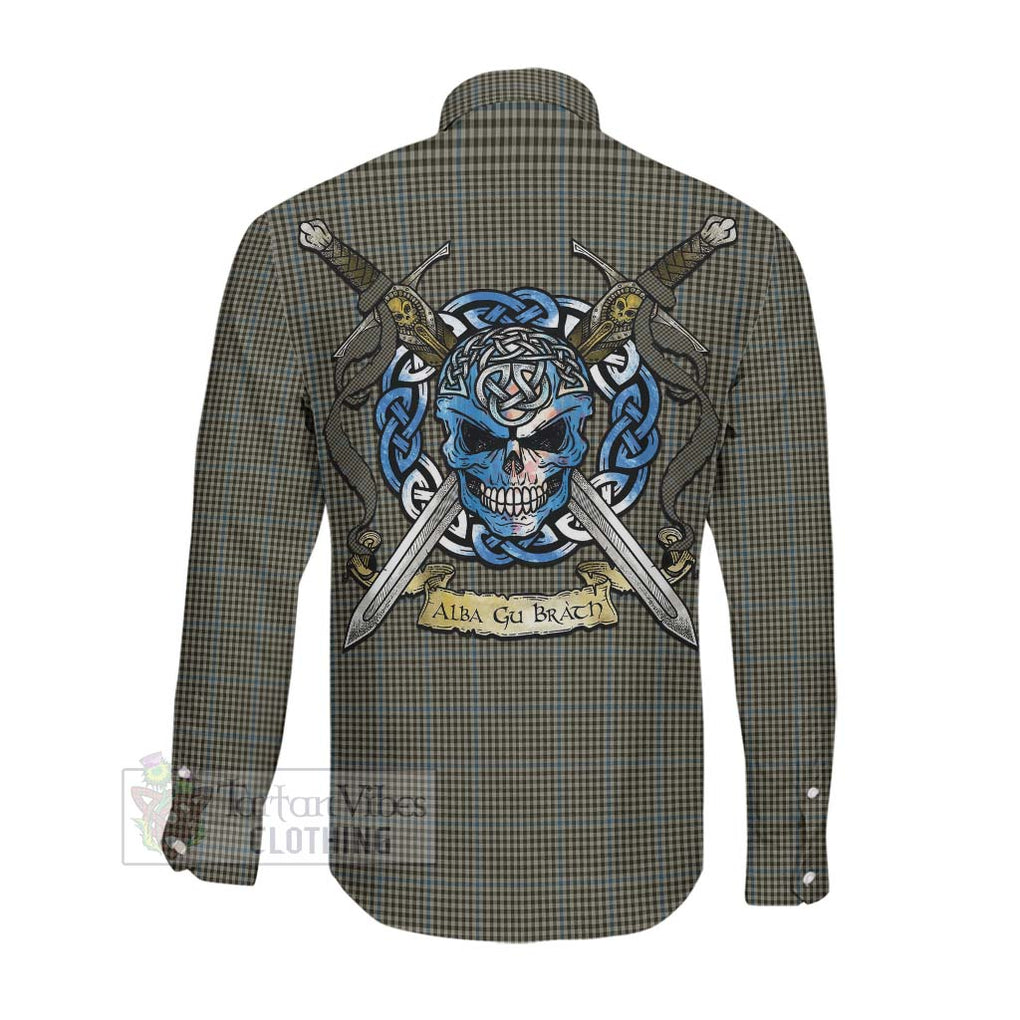 Tartan Vibes Clothing Haig Tartan Long Sleeve Button Shirt with Family Crest Celtic Skull Style