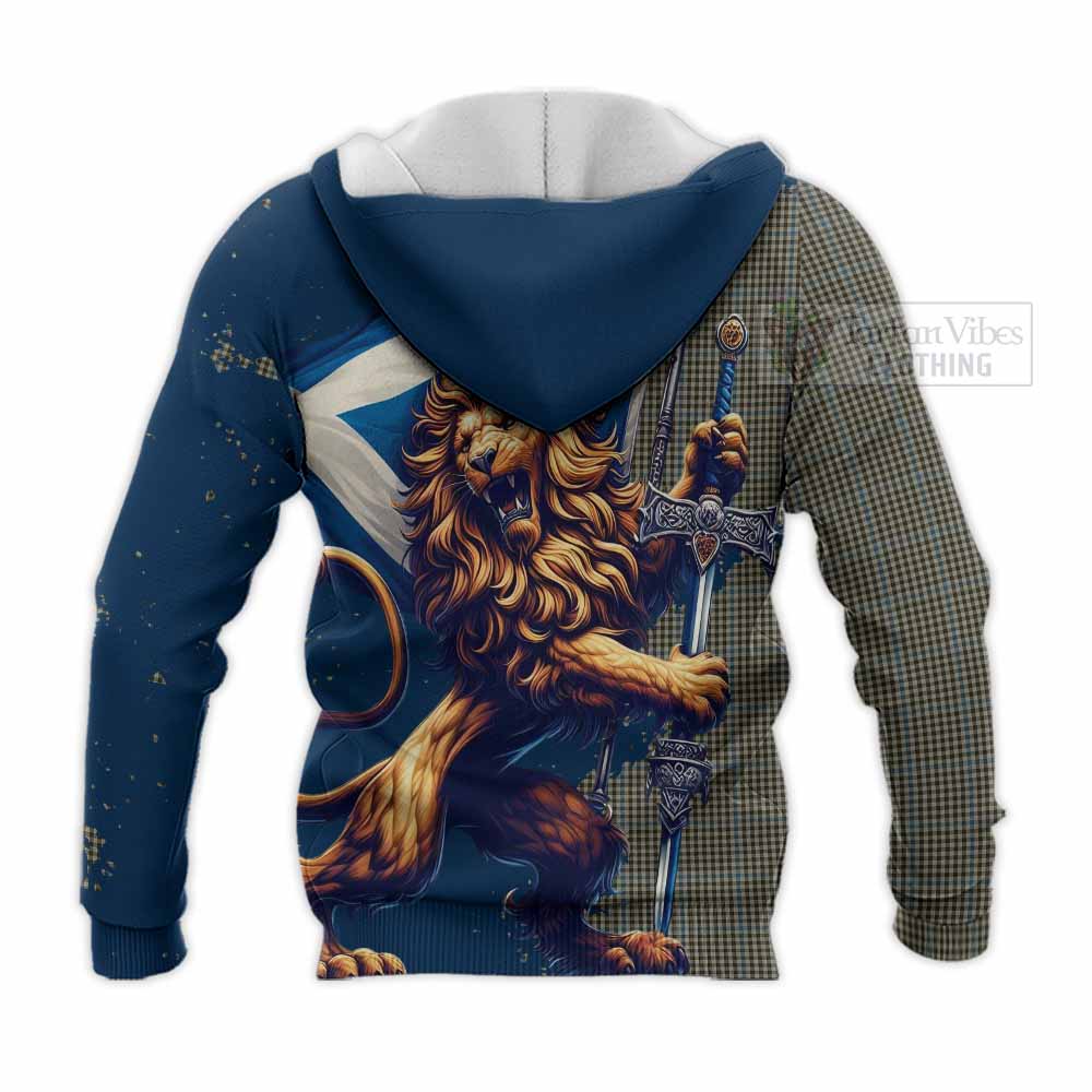 Tartan Vibes Clothing Haig Tartan Family Crest Knitted Hoodie with Scottish Majestic Lion