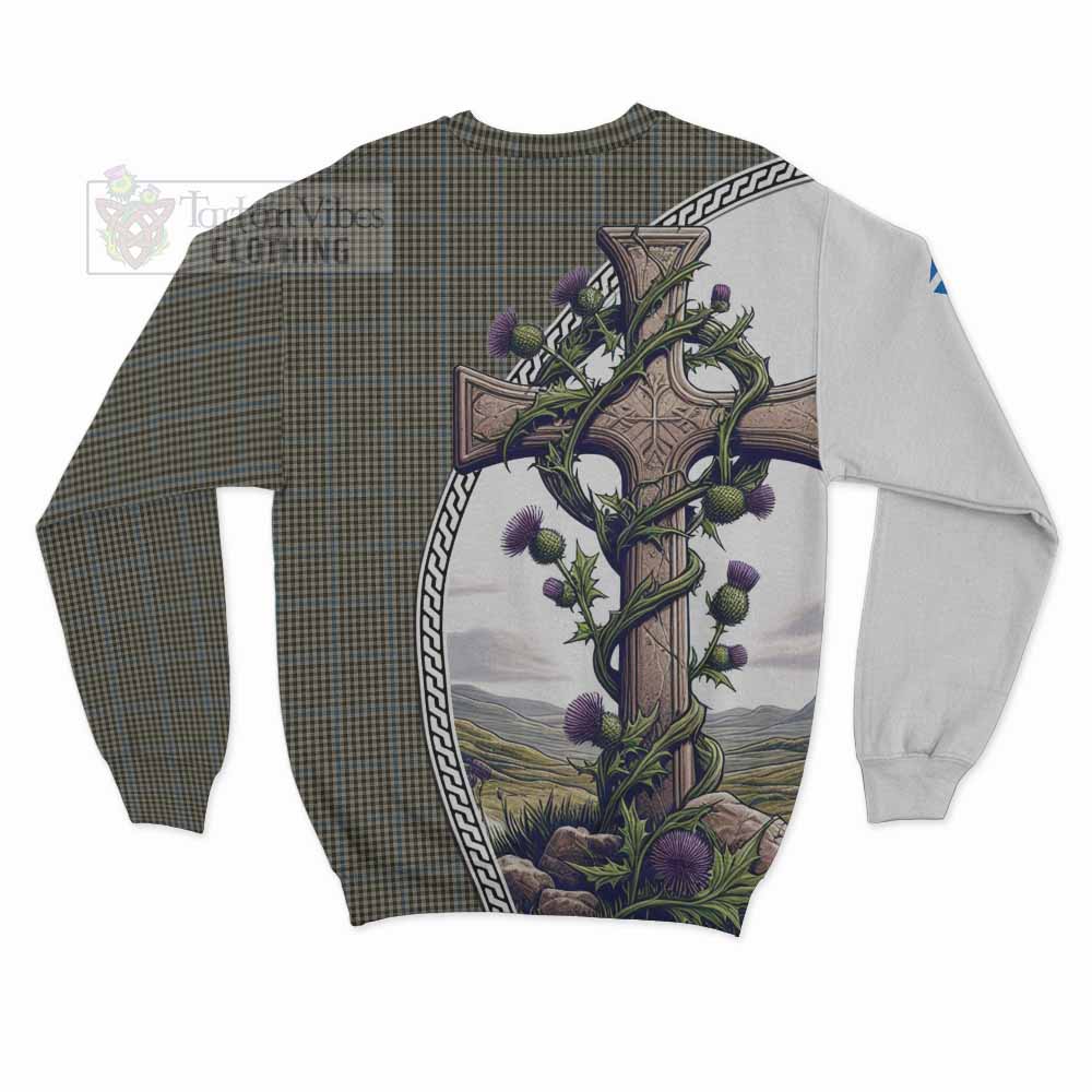 Tartan Vibes Clothing Haig Tartan Sweatshirt with Family Crest and St. Andrew's Cross Accented by Thistle Vines