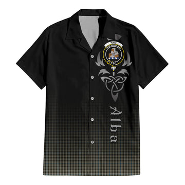 Haig Tartan Short Sleeve Button Up Shirt Featuring Alba Gu Brath Family Crest Celtic Inspired