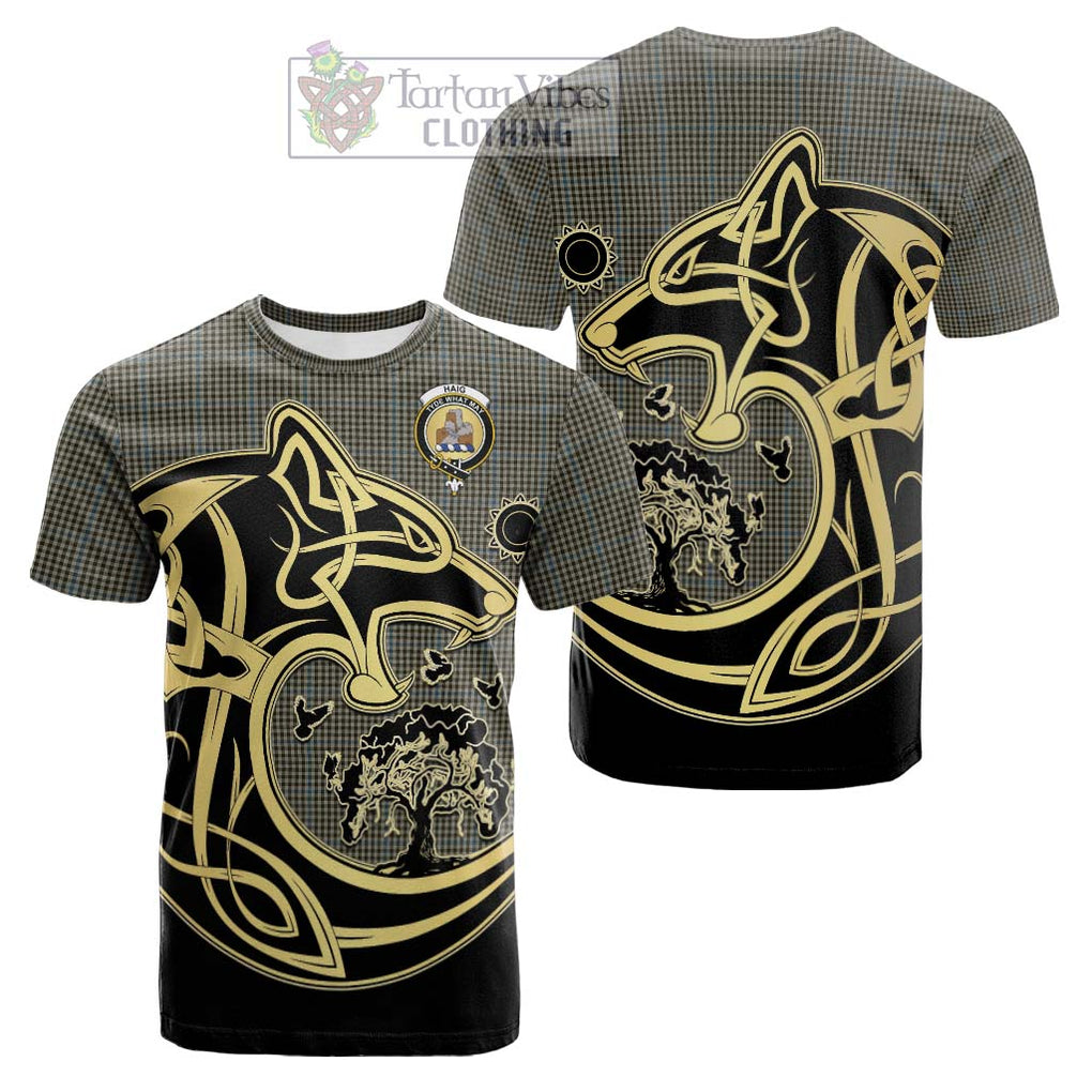 Tartan Vibes Clothing Haig Tartan Cotton T-shirt with Family Crest Celtic Wolf Style