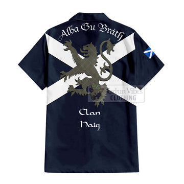 Haig Tartan Lion Rampant Short Sleeve Button Shirt  Proudly Display Your Heritage with Alba Gu Brath and Clan Name