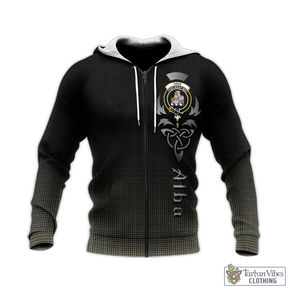 Tartan Vibes Clothing Haig Tartan Knitted Hoodie Featuring Alba Gu Brath Family Crest Celtic Inspired