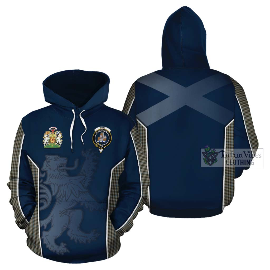 Tartan Vibes Clothing Haig Tartan Cotton Hoodie with Family Crest and Lion Rampant Vibes Sport Style