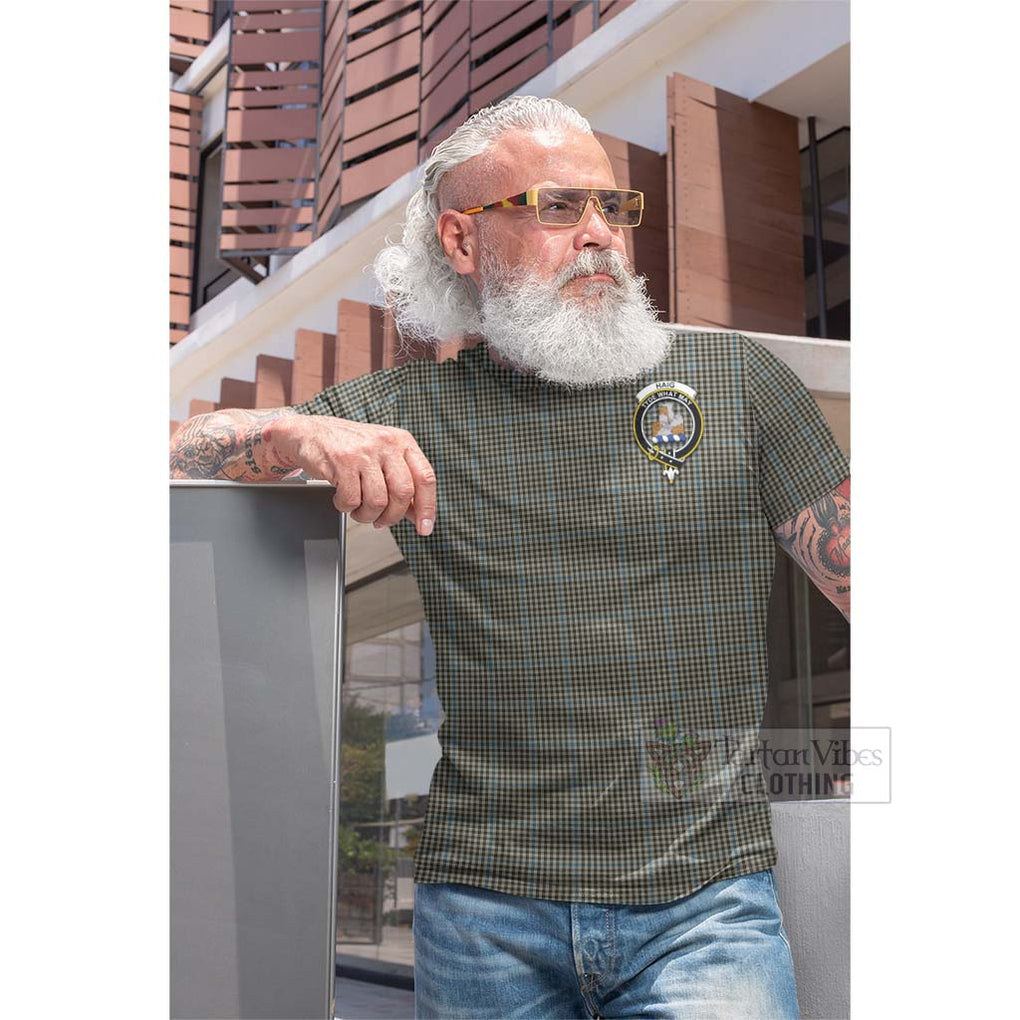 Tartan Vibes Clothing Haig Tartan Cotton T-shirt with Family Crest and Bearded Skull Holding Bottles of Whiskey