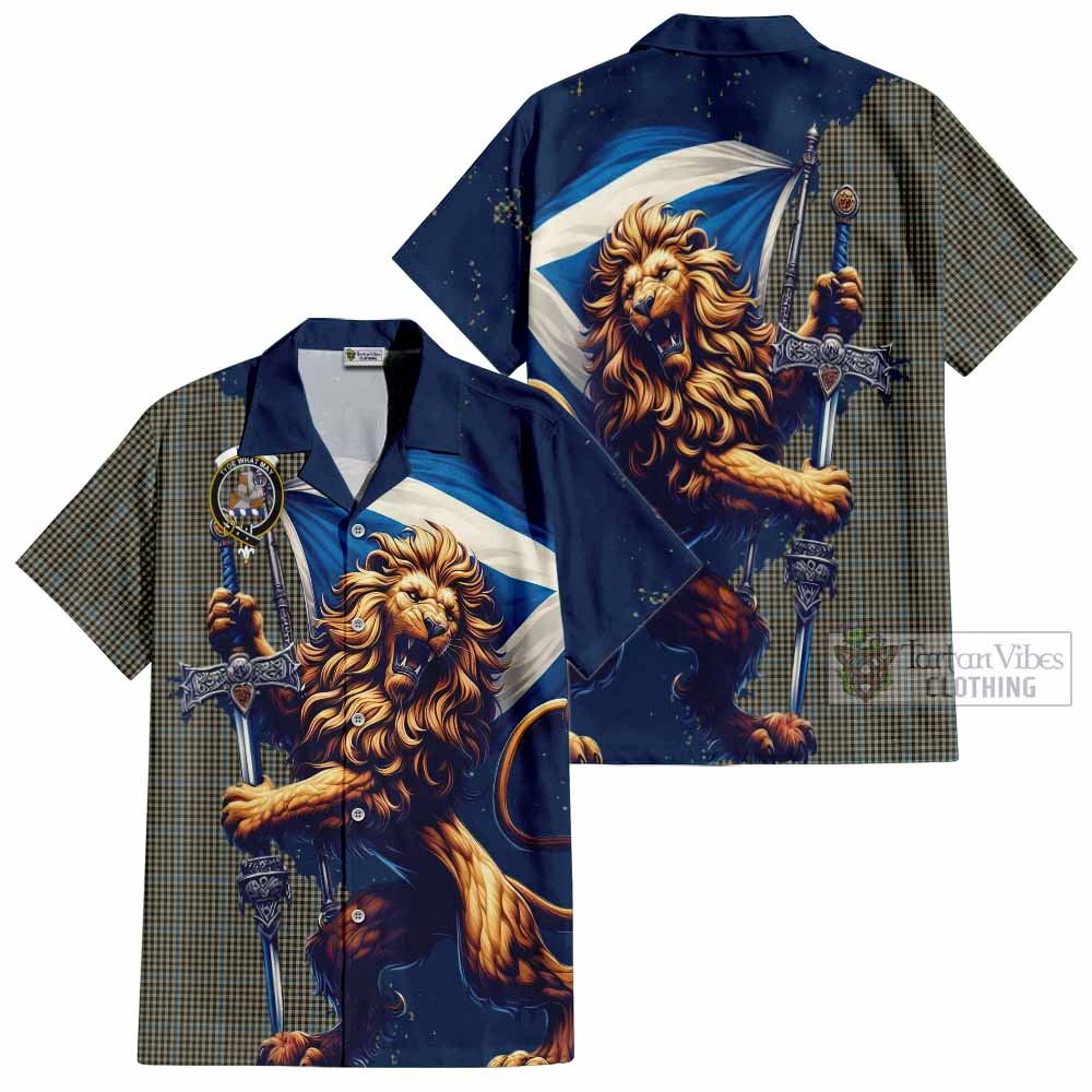 Tartan Vibes Clothing Haig Tartan Family Crest Short Sleeve Button Shirt with Scottish Majestic Lion