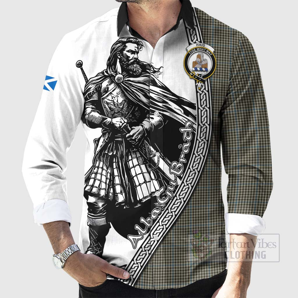 Tartan Vibes Clothing Haig Tartan Clan Crest Long Sleeve Button Shirt with Highlander Warrior Celtic Style