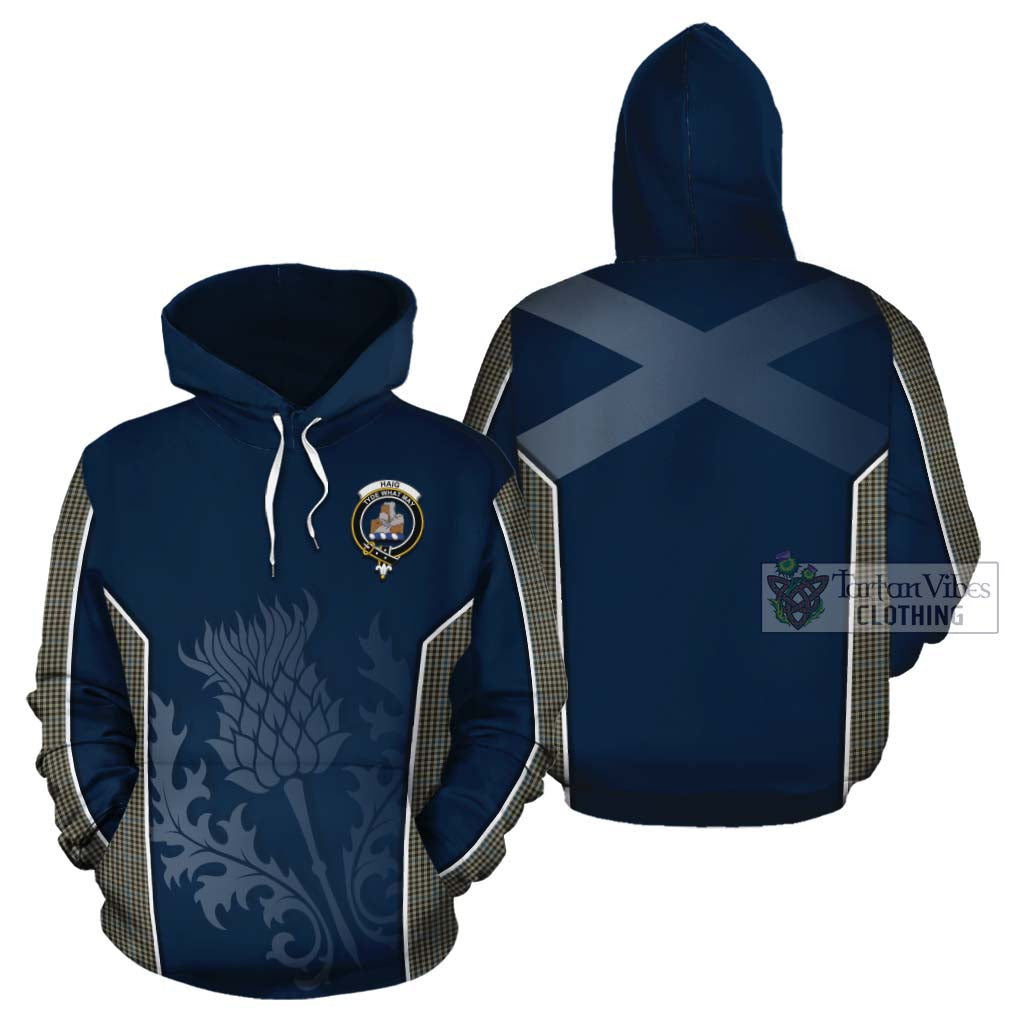 Tartan Vibes Clothing Haig Tartan Cotton Hoodie with Family Crest and Scottish Thistle Vibes Sport Style