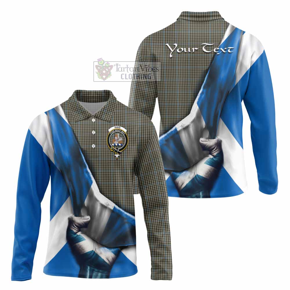 Tartan Vibes Clothing Haig Tartan Long Sleeve Polo Shirt with Family Crest Scotland Patriotic Style