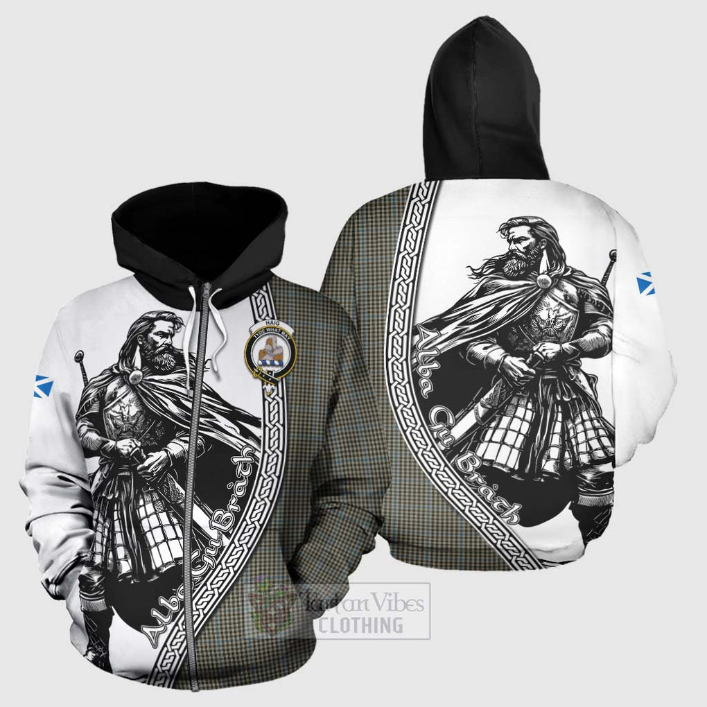 Tartan Vibes Clothing Haig Tartan Clan Crest Hoodie with Highlander Warrior Celtic Style