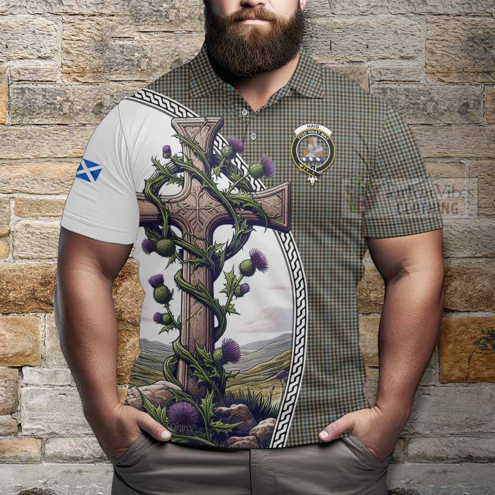 Tartan Vibes Clothing Haig Tartan Polo Shirt with Family Crest and St. Andrew's Cross Accented by Thistle Vines