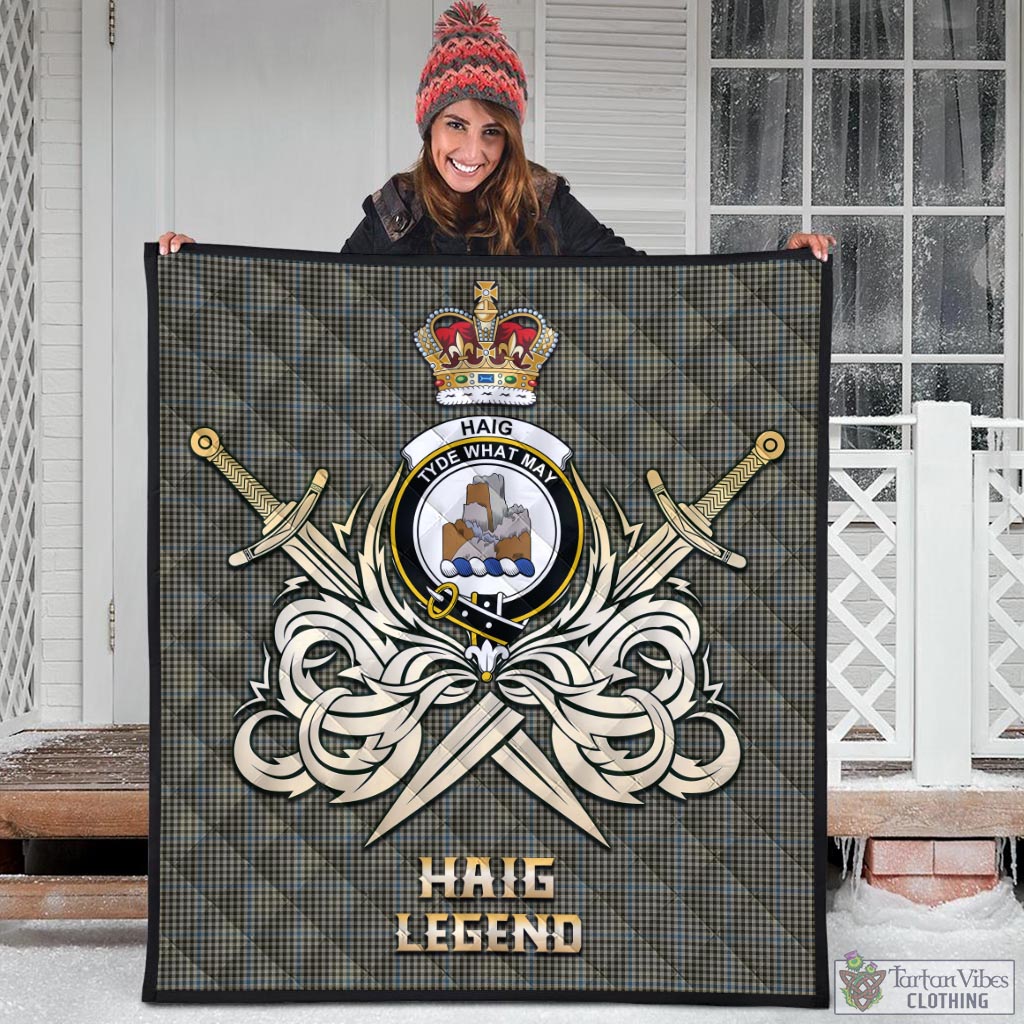 Tartan Vibes Clothing Haig Tartan Quilt with Clan Crest and the Golden Sword of Courageous Legacy